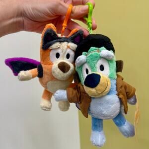 Disney Bluey Halloween Bundle 2 Backpack Purse Clip Plush Charm Bat Frankenstein